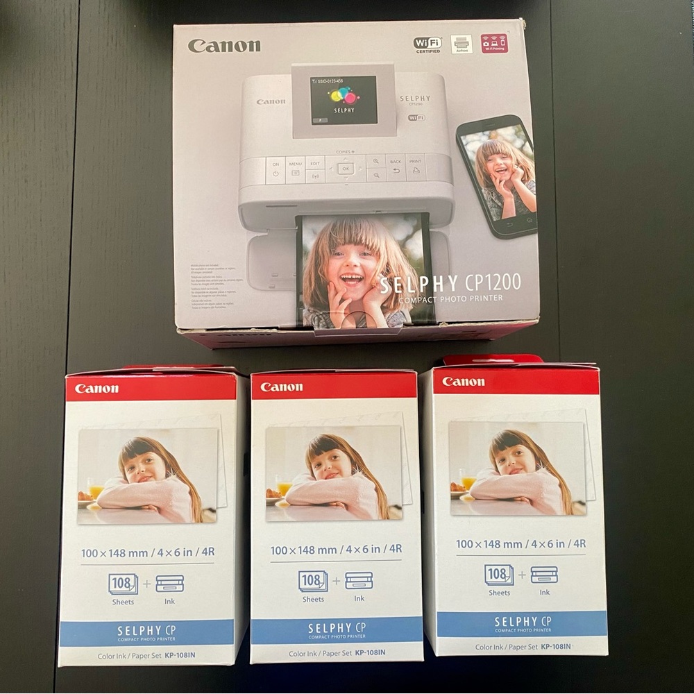 Canon Selphy CP1200 Wireless Photo Printer, Paper, and Ink